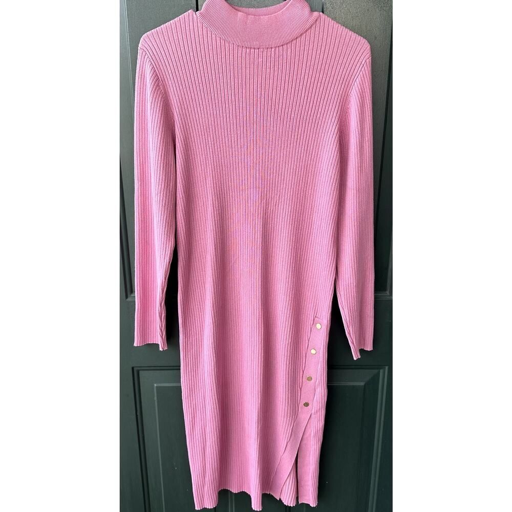 Emma & Posh Sz 3X Pink Rib Knit Maxi Dress with Button Side Slit Classic